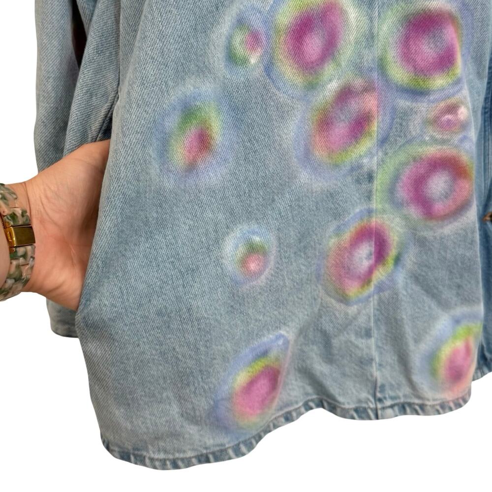 Good American Custom Rainbow Blue Denim Redesign Shacket Jacket size 5 / XXL - Picture 9 of 11